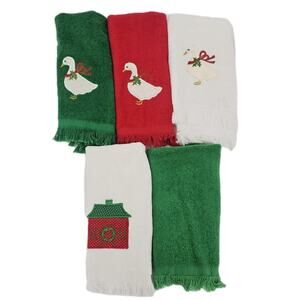 Vintage 90's Bundle Of 5 Duck Christmas Fingertip Hand Towels Royal Terry USA